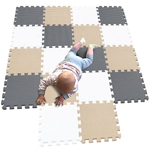 MQIAOHAM® 18 Pieces Puzzle Play Mats, Soft Baby Play Mat, Kids Interlocking Foam Floor Tiles, Toddlers Carpet Playmats G301018-101110112