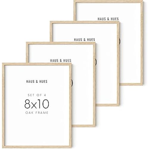 HAUS AND HUES 8"x10" Beige Oak Wood Picture Frame Set of 4-8x10 Wood Picture Frame, 8x10 Frames 4 Pack, 8x10 Poster Frame, 8x10 Frame Wood, 8 by 10 Picture Frames, Set of 4 Frames 8x10 Frame Only