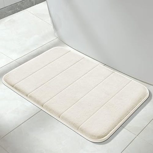 Yimobra Memory Foam Bath Mat Rug, 24 x 17 Inches, Comfortable, Soft, Non-Slip, Super Absorbent, Quick Drying Bathroom Rug for Floor, Tub & Shower, Machine Washable, Thick, Cream