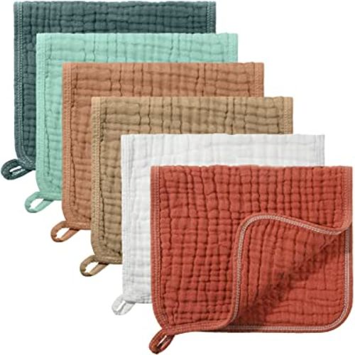 Hicarer 6 Pieces Large 20 x 10 Inch Muslin Burp Cloths Multi-Colors Muslin Washcloths Baby Burping Cloth Diapers 6 Absorbent Layers Muslin Face Towels for Baby (Cute Color Series)