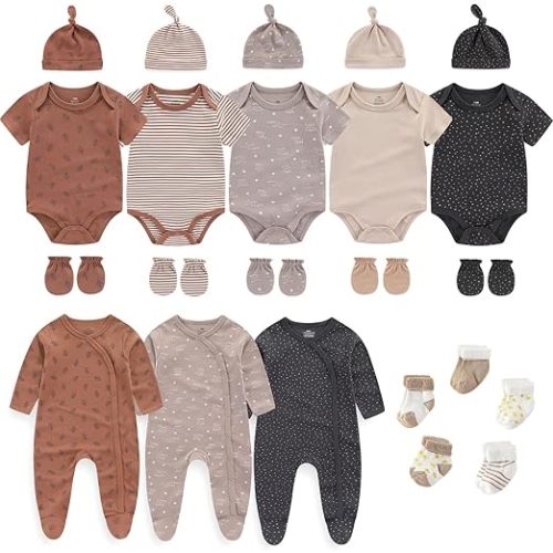 New Born Clothes Cotton Baby Bodysuit Soft Romper and Accessories Layette Set 0-12 Months, 23-pack