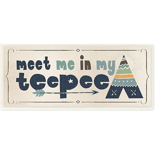 Stupell Industries The Kids Room Meet Me in My Teepee Navy Sign with Arrow Wall Plaque Art, 7 x 17, Proudly Made in USA