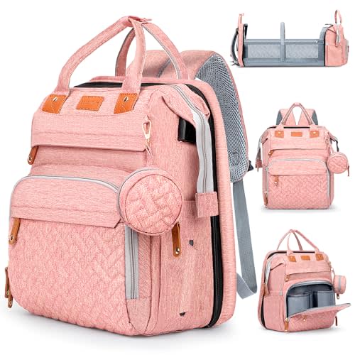 JOYCE Diaper Bag, with Diaper Changing Station, Multi-functional Large-capacity Diaper Bag Backpack, Best Gift for Newborns, Travel Essentials Diaper Bag Backpack (Pink)