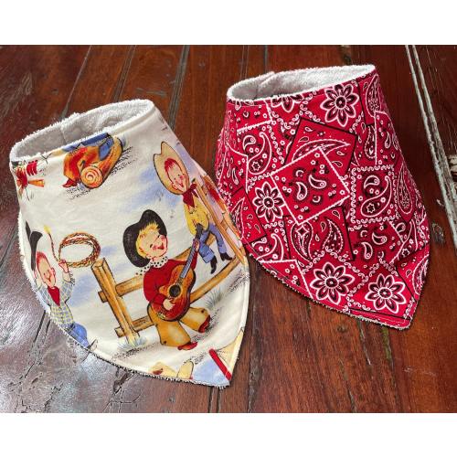 Baby Bandana Bibs Set of Two Lil Cowpoke Cowboy Western Red Bandana Bib Set