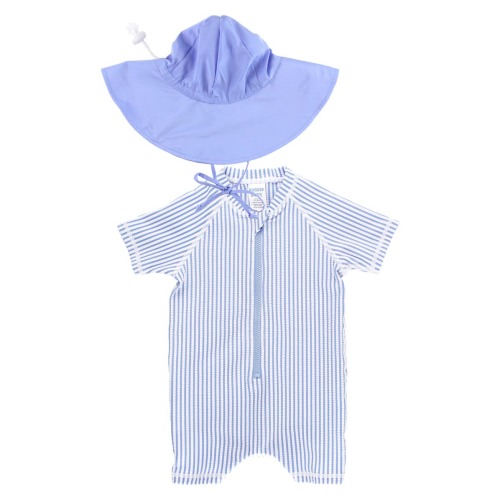 Seersucker One-Piece Swimsuit & Sun Hat Set, 0-3M