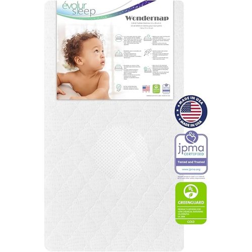 Evolur Wondernap Baby Mattress in White, Fits All Standard Cribs and Toddler Beds, Dual Sided Support, Green Guard Gold & JPMA Certified, Easy Removable and Washable Cover