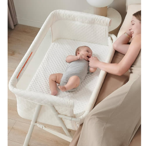 AirClub Bassinet Bedside Sleeper, Baby Crib for Newborn, Baby Bassinets Bedside Sleeper with 4 Auto-Lock & Adjustable Height, Breathable Mesh & Mattress, Bedside Bassinet