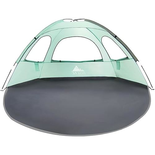 NXONE Beach Tent Sun Shade Shelter for 2-3 Person with UV Protection, Extended Floor, 3 Mesh Roll Up Windows & 8.0mm Fiberglass Rods丨Carry Bag Included (Mint Green)