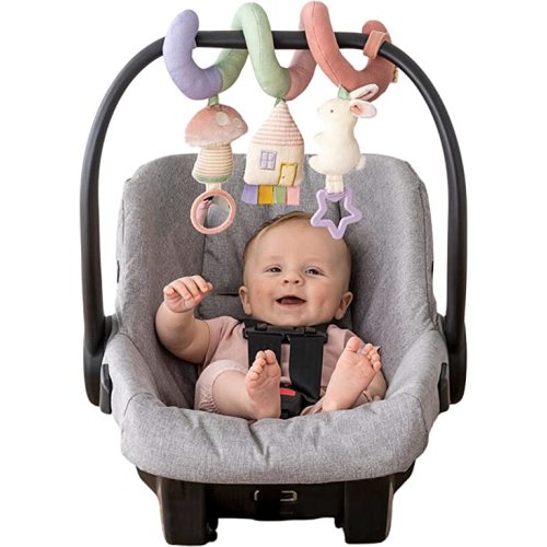 Itzy Ritzy Spiral Car Seat & Stroller Activity Toy - Stroller & Car Seat Toys for Ages 0 Months and Up - Hanging Toys Include Dangling Ring, Mirror and Textured Ribbons (Pastel Rainbow)