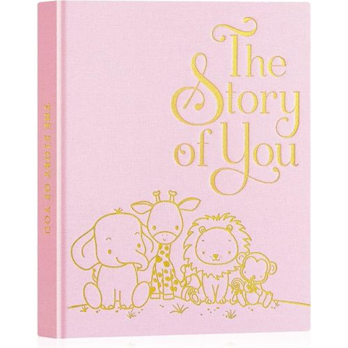 Lanpn Baby Memory Book for Boy Girl - The Story of You, Newborn Babys Book Keepsake Photo Album for New Parents, Linen Cover Baby First 5 Year Milestone Scrapbook Journal (Pink, 154 Pages)