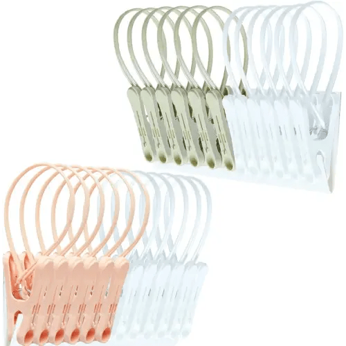 24 Pack Clothespins,Cute Sturdy Small Mini Clothes Pins with Plastic Rope for Clothesline,Tiny Photo Clips Decoration 6Pink 6Gray 12White