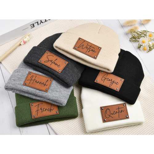 Newborn Baby Beanies,Leather Patch Beanies for Baby,Personalized Beanies for Babies,Infant Beanie with Name,Kid Knitted Hat,Baby Shower Gift