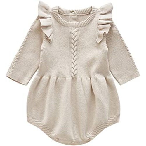 IMEKIS Newborn Baby Girls Sweater Romper Knit Fall Outfit Ruffles Long Sleeve Knitted Bodysuit Winter Clothes for Photo Shoot
