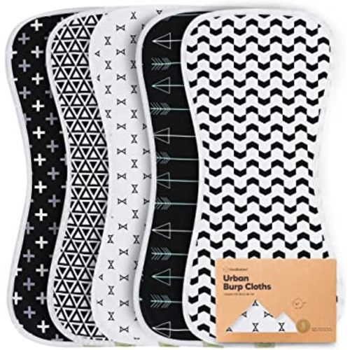 5-Pack Organic Burp Cloths for Baby Boys and Girls - Ultra Absorbent Burping Cloth, Burp Clothes, Newborn Towel - Milk Spit Up Rags - Burpy Cloth Bib for Unisex, Boy, Girl - Burp Cloths (MONOS)