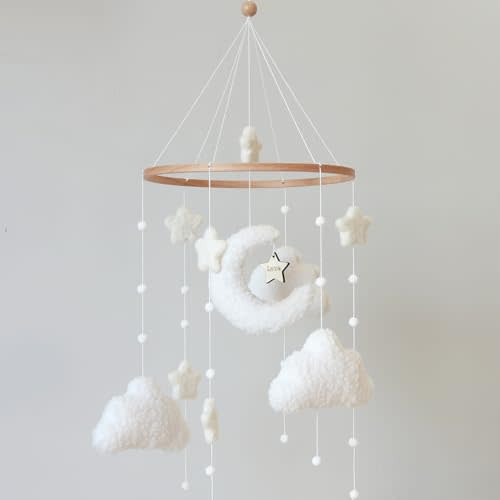 Goukurlsma Boho Cloud Moon Crib Mobile Boho Baby Mobile for Crib Neutral Clouds, Moon & Stars Design Nursery Mobile for Boys & Girls