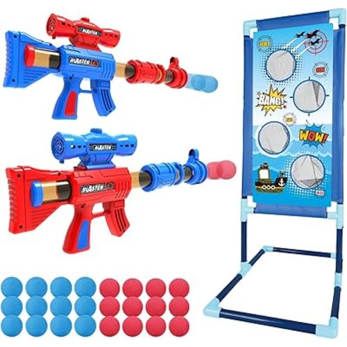 YEEBAY Shooting Game Toy for Age 6, 7, 8,9,10+ Years Old Kids, Boys - 2pk Air Guns & Shooting Target & 24 Foam Balls - Ideal Gift - Compatible with Toy Guns