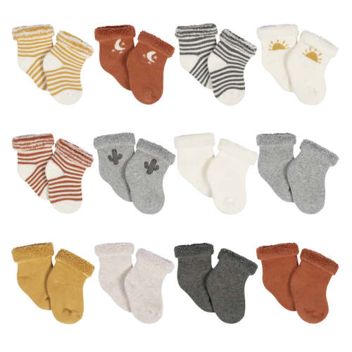 12-Pack Baby Neutral Southwest Terry Wiggle Proof® Socks - Southwest – 6-9 M
