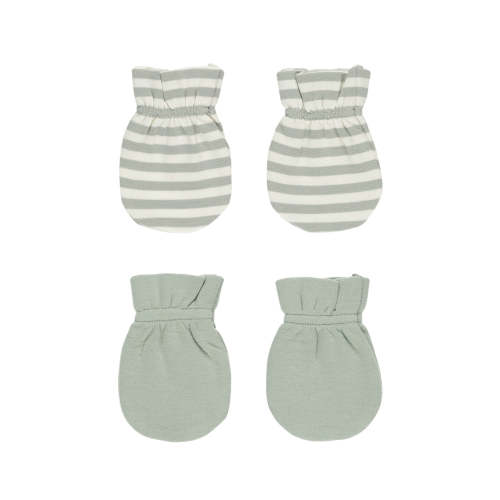 No Scratch Mittens Set, Sage Stripe/Sage