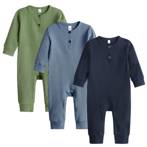 Bafeicao Baby Boy Girl 2/3 Pack Solid Romper Ribbed Short/Long Sleeve Bodysuit Jumpsuit Infant Knitted Outfits Clothes