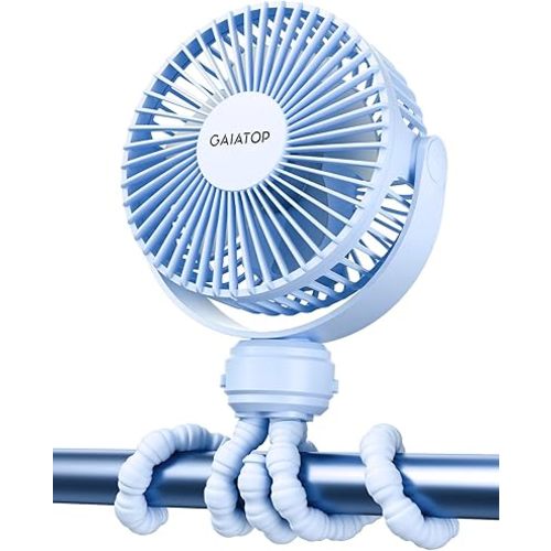 Gaiatop Mini Portable Stroller Fan, Battery Operated Small Clip on, Detachable 3 Speed Rechargeable, 360° Rotate Flexible Tripod Better Cooling for Car Seat Crib Treadmill Travel Blue