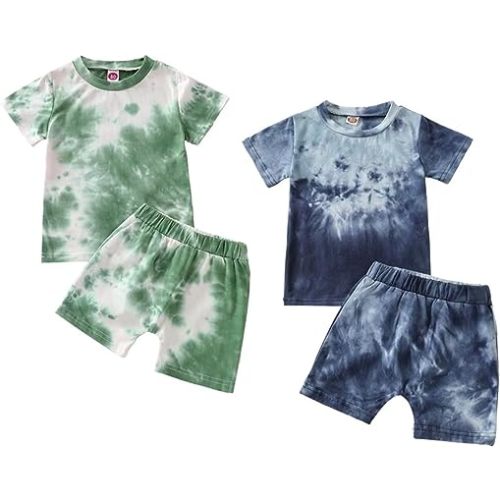 Toddler Baby Boy Summer Outfits Clothes Tie Dye Shirt and Short Set for Boys 4-Piece