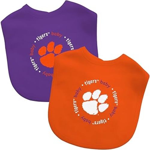 Baby Fanatic Infant Unisex Bibs 2 Pack - NCAA Clemson Tigers Baby Clothes, 100% Cotton, Easy Hook & Loop Closure, Machine Washable