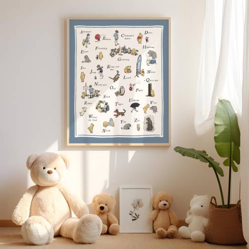 Winnie the Pooh ABC Poster, Alphabet Wall Decor, Original Hundred Acre Wood, Classic Winnie the Pooh Wall Art, Ernest Shepard Illustrations