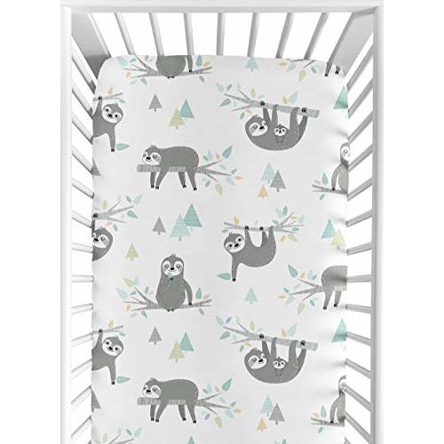 Sweet Jojo Designs Fitted Baby Crib Sheets (Jungle Sloth) for Boys or Girls, Infant Nursery, Toddler Room - Standard Size (Leaf, Floral, Flowers, Botanical, Leaves, Rainforest, Turquoise Blue, Green)
