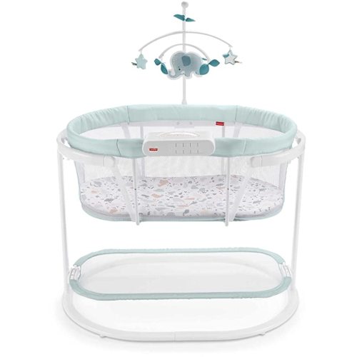 Fisher-Price Soothing Motions Bassinet Pacific Pebble, bedside baby crib with soothing lights, music, vibrations, and motion