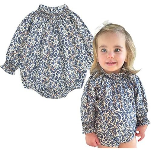 Curipeer Infant Baby Girls Floral Ruffle Romper Long Sleeve Flower Print Ruffled Outfits Jumpsuit 3M-2T