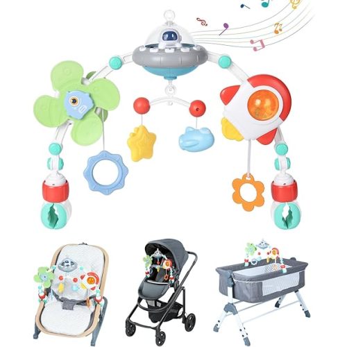 Orzbow Stroller Arch Toy for Baby, Musical Carseat Toys Hanging with Teething, Baby Mobile for Crib Bassinet Car Seat and Bouncer, Car Seat Activity Toy for Babies 0-12 Months