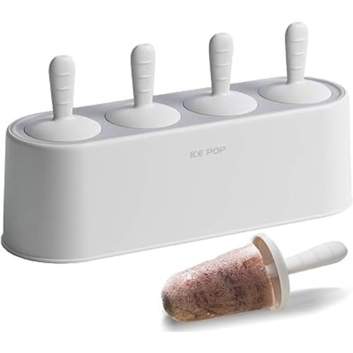 Popsicle Mold Set 4 Pieces Homemade Silicone Popsicle Maker Kid Easy Release Ice Cream Molds Reusable DIY Pop Molds (White)