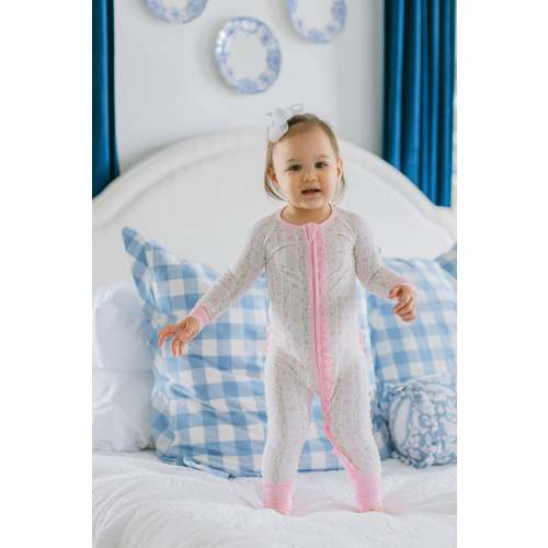 Pink Floral Bamboo Ruffle Romper I Poppy Kids Co