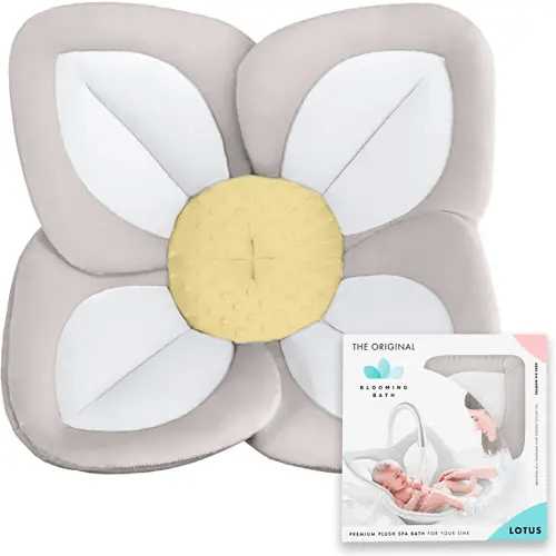 Blooming Bath Baby Bath Seat - Baby Tubs for Newborn Infants to Toddler 0 to 6 Months and Up - Baby Essentials Must Haves - The Original Washer-Safe Flower Seat (Lotus, Gray/White/Yellow)