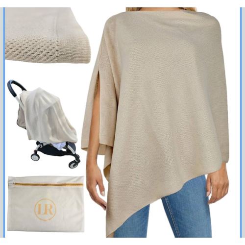 Peekaboo Knit Breathable Nursing Cover Up For Breastfeeding - Soft Organic Cotton & Cashmere Breast Feeding Covers For Women - Privacy Feature - Includes Mesh Laundry Bag (Beige)
