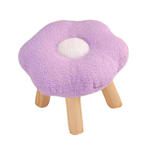 SiaBiced Footrest Foot Rest with Wooden Legs Multipurpose Pouf Non-Slip Flower Shape Cute Violet