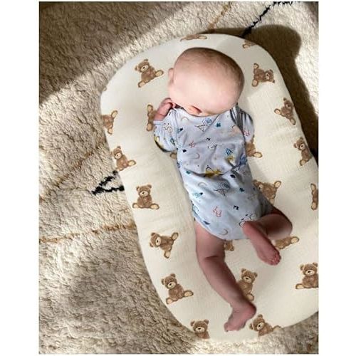 Little Jump Organic Cotton Muslin Baby Lounger Covers, 2 Pack, Soft Removable Slipcovers for Newborn Infant Lounger, for Girls Boys, Coffee Checkered (Teddey Bears & Kakhi)