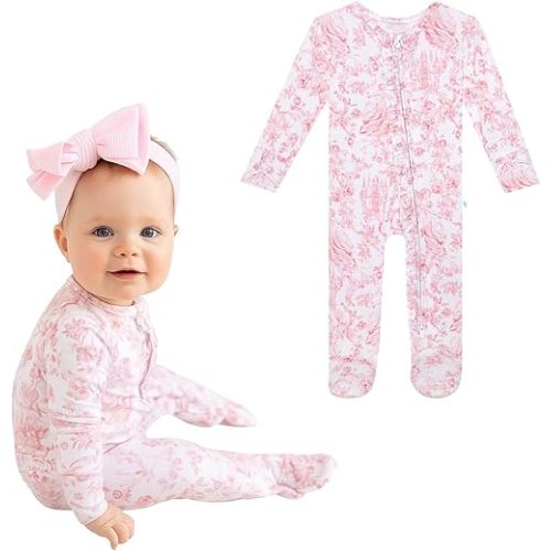 Posh Peanut Footie Pajamas for Baby Girls – Sleepers in Viscose from Bamboo with 2-Way Zipper & Ruffle Trim