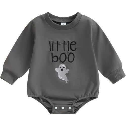 Hoanselay Halloween Newborn Clothes Boy Fall Outfits Ghost Sweatshirt Romper Little Boo Long Sleeve Bodysuit Halloween Outfit