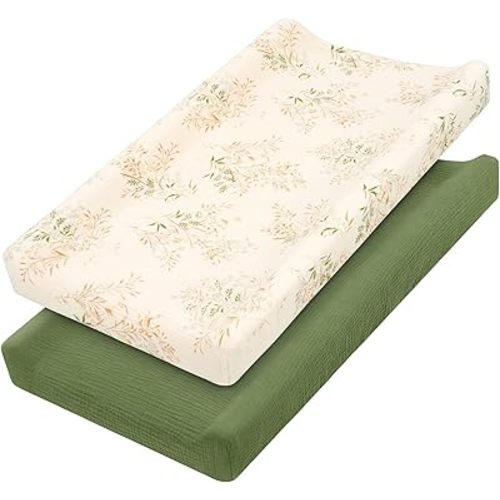 Muslin Changing Pad Cover 100% Cotton Diaper Changing Table Cover for Unisex Baby Boys Girls 2 Pack Changing Pad Sheets Green