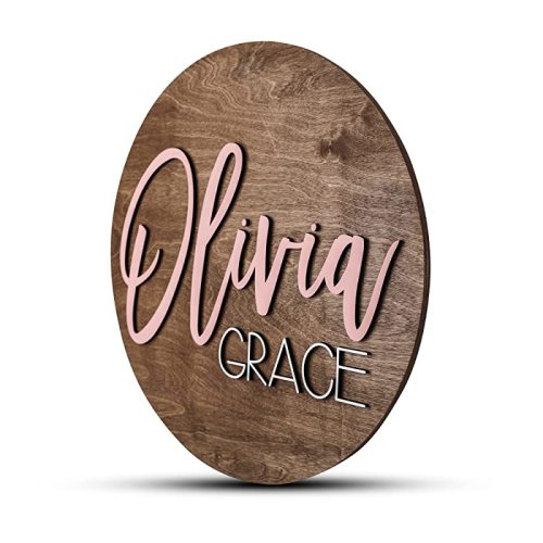 Custom Round Nursery Name Sign, Personalized Wooden Wall Plaque, 12" 18" 24" 30" 3D Wall Art for Children & Kids Rooms, Baby Shower, Hickory Hollow Designs (Olivia Grace) : Handmade Products