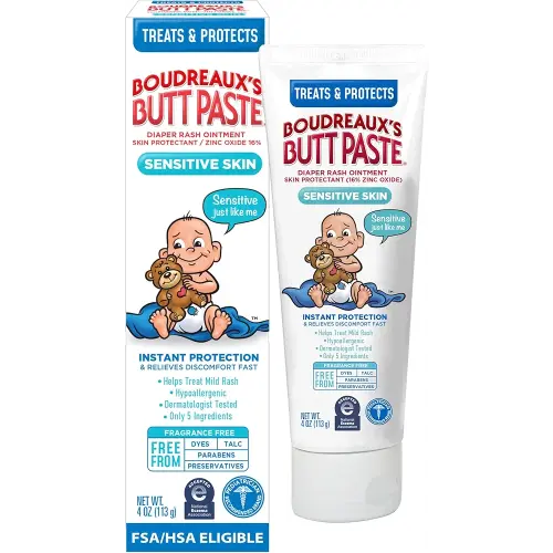 Boudreaux's Butt Paste for Sensitive Skin Diaper Rash Cream, Ointment for Baby, 4 oz Tube