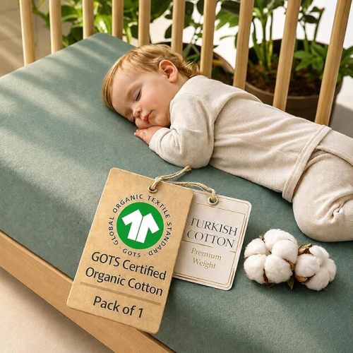 Signature Crib Sheet - Organic Heritage Turkish Cotton, GOTS Certified Premium Weight, Ultra Soft, Breathable Fitted 1 Pack - Toddler Bed Mattress Sheets for Boys & Girls