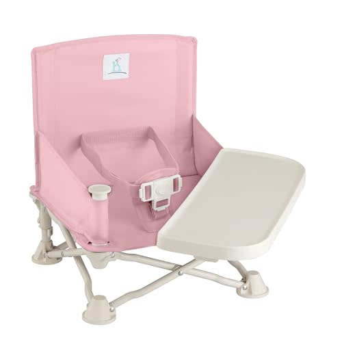 hiccapop OmniBoost Travel Booster Seat with Tray for Baby | Folding Portable Baby Booster Seat for Dining Table, Camping, Beach, Grandma’s | Tip-Free Design Straps to Kitchen Chairs - Booster Chair