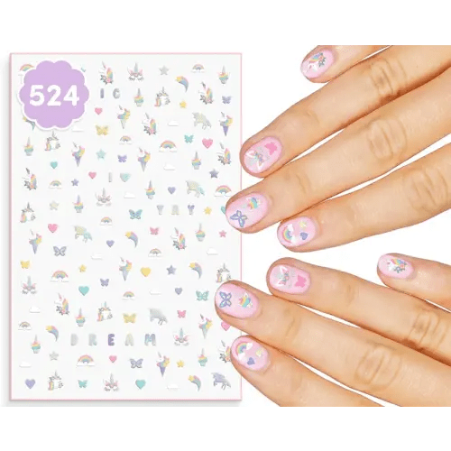xo, Fetti Kids Unicorn Nail Stickers - 524 Decals | Birthday Girl Party Favors, DIY Home Activity, Gift, Cute Nail Transfer, Rainbow, Butterfly, Easter Basket