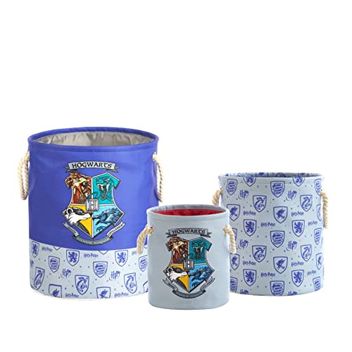 Idea Nuova Harry Potter 3 Piece Multi Size Fabric Nestable Toy Storage Basket Set, with Rope Carry Handles
