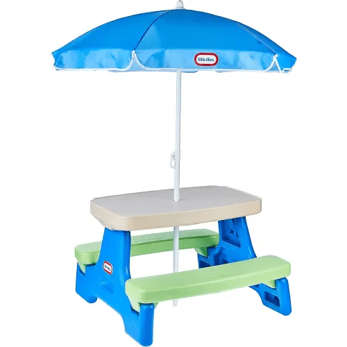 Little Tikes Easy Store Jr. Picnic Table with Umbrella - Blue / Green