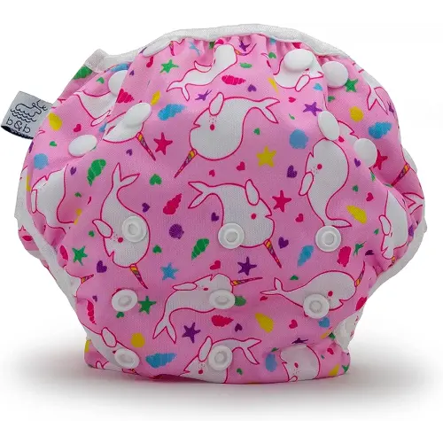BPA Free, Eco-Friendly Reusable Baby Swim Diapers (Sizes N–5) – Adjustable, Easy-Wash Nageuret Reusable Swim Diaper Kids – Soft, Breathable, Waterproof Swim Wear for Baby & Newborn! (Pink Narwhal)