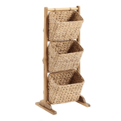 Acacia and Water Hyacinth 3 Tier Drew Basket Stand | World Market