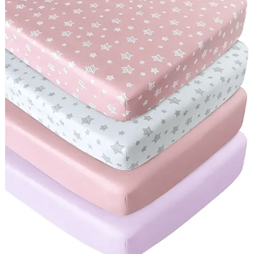 Crib Sheets for Girls 4 Pack, Fitted Crib Sheets for Standard Size Crib and Toddler Mattresses, Soft and Breathable Baby Gift Girl Set, Pink